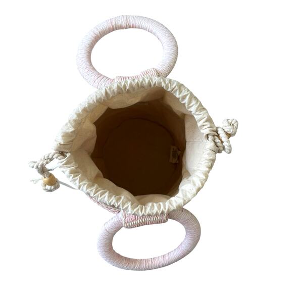 SIGRID OLSEN Woven Pink & Cream Bucket Handbag Purse Tote Beach Fashion NEW - Picture 12 of 16